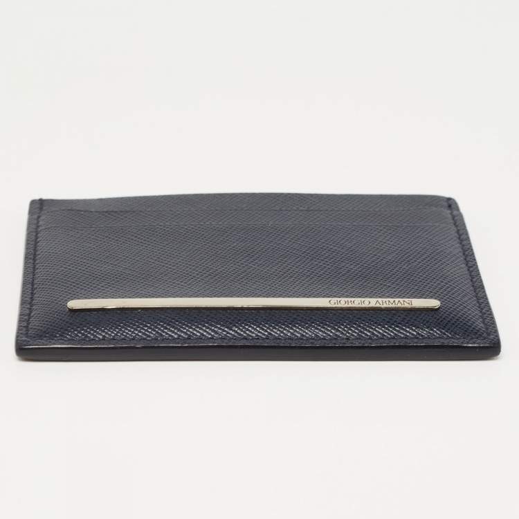 Pre Owned Giorgio Armani Navy Blue Leather Card Holder
