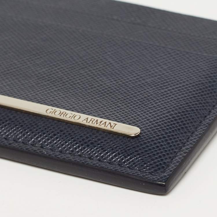 Pre Owned Giorgio Armani Navy Blue Leather Card Holder