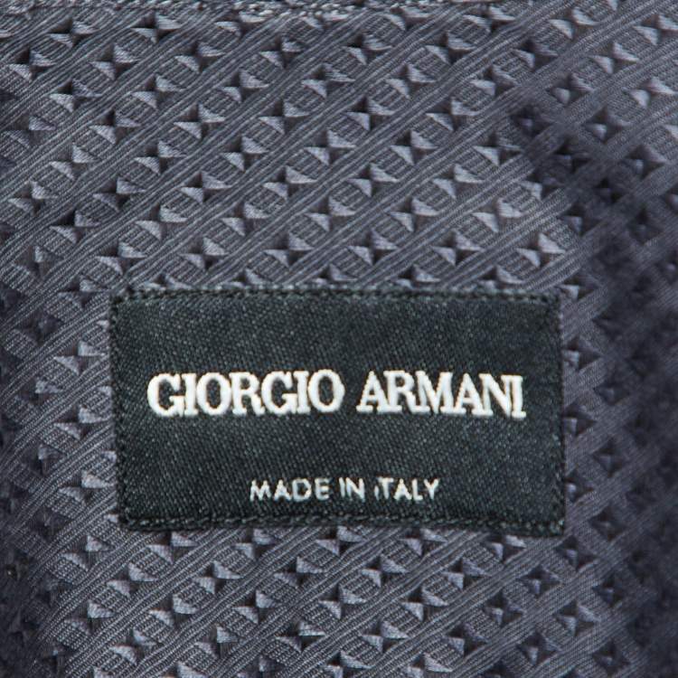 Pre Owned Giorgio Armani Grey Patterned Cotton Buttoned Up Shirt M