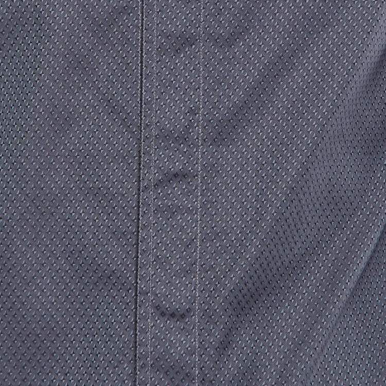 Pre Owned Giorgio Armani Grey Patterned Cotton Buttoned Up Shirt M
