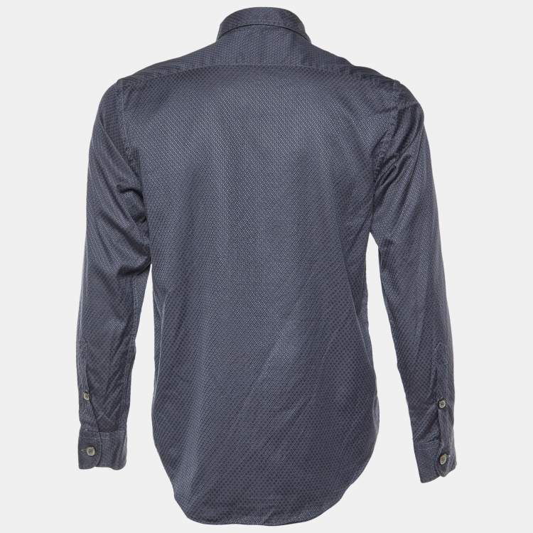 Pre Owned Giorgio Armani Grey Patterned Cotton Buttoned Up Shirt M