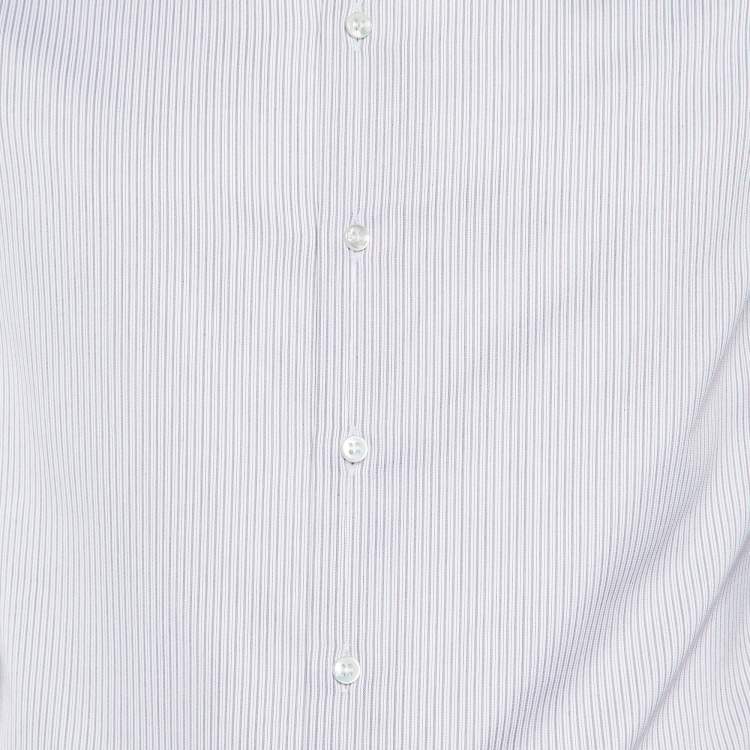 Pre Owned Giorgio Armani White Striped Cotton Long Sleeve Shirt S