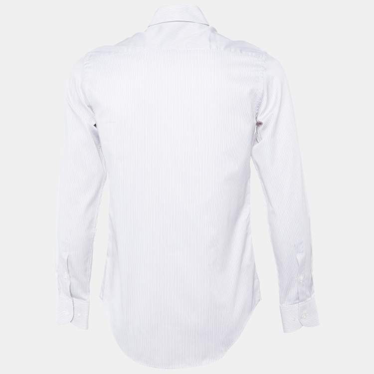 Pre Owned Giorgio Armani White Striped Cotton Long Sleeve Shirt S