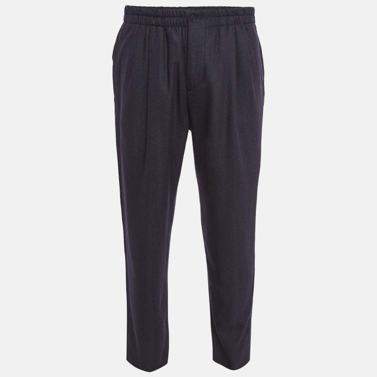 Pre Owned Giorgio Armani Navy Blue Wool Elasticated Waist Pants L