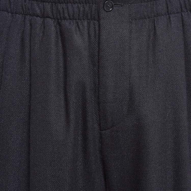 Pre Owned Giorgio Armani Navy Blue Wool Elasticated Waist Pants L