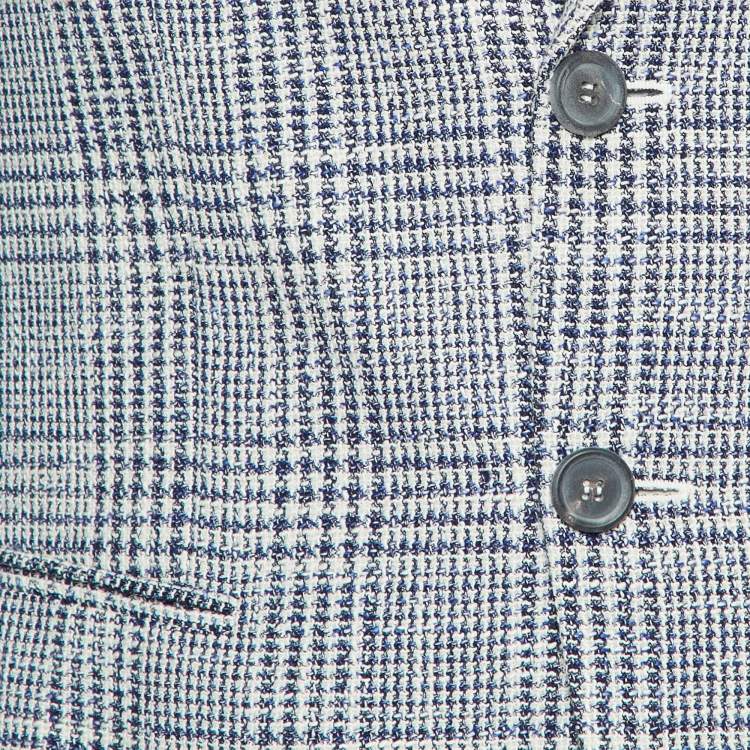 Pre Owned Giorgio Armani Blue/White Plaid Wool Blend George Single Breasted Blazer M