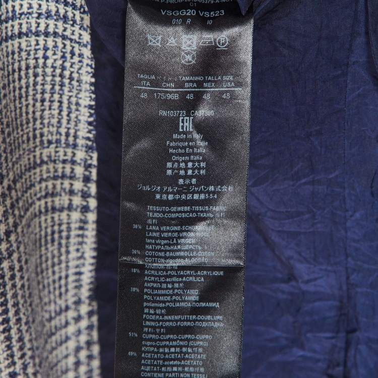 Pre Owned Giorgio Armani Blue/White Plaid Wool Blend George Single Breasted Blazer M