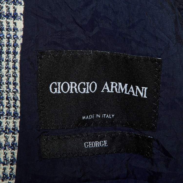 Pre Owned Giorgio Armani Blue/White Plaid Wool Blend George Single Breasted Blazer M