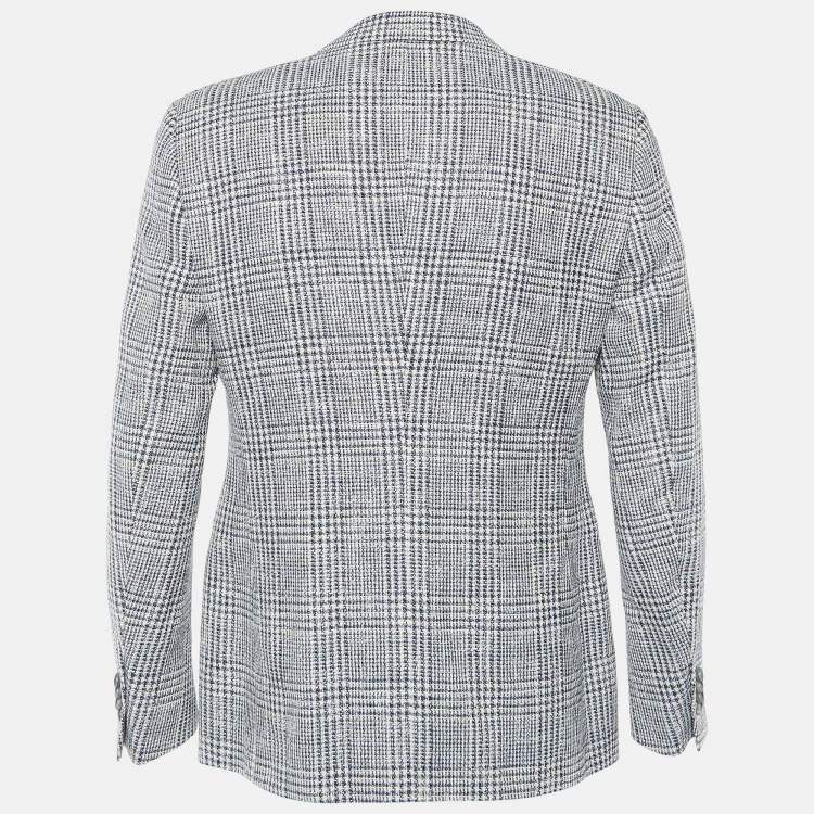 Pre Owned Giorgio Armani Blue/White Plaid Wool Blend George Single Breasted Blazer M