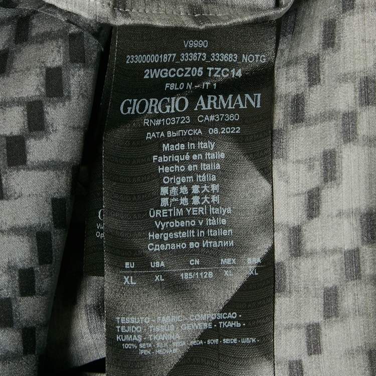 Pre Owned Giorgio Armani Grey Printed Silk Crew Neck T-Shirt XL