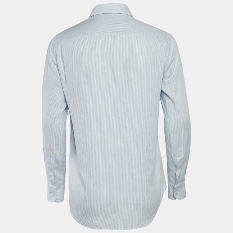 Pre Owned Giorgio Armani Blue Stripe Cotton Button Front Shirt M
