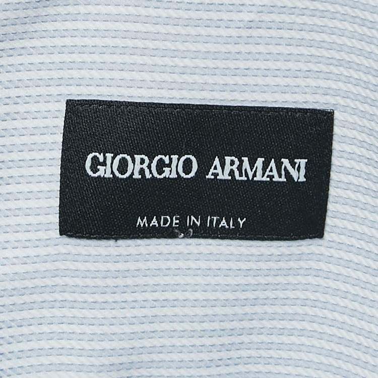 Pre Owned Giorgio Armani Blue Stripe Cotton Button Front Shirt M