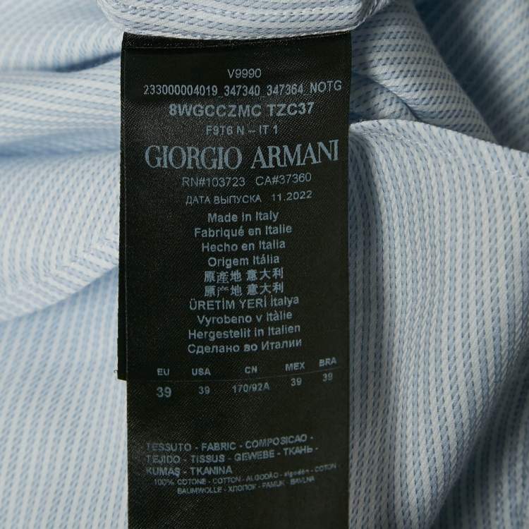 Pre Owned Giorgio Armani Blue Stripe Cotton Button Front Shirt M