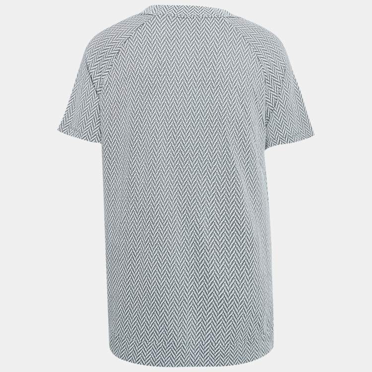 Pre Owned Giorgio Armani Grey Patterned Stretch Knit V-Neck T-Shirt XXL
