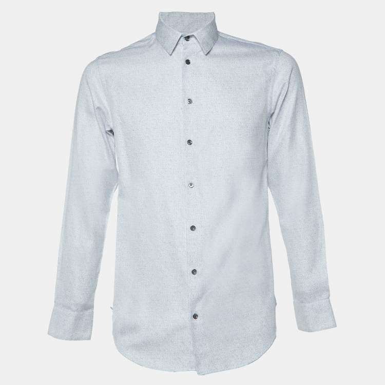 Pre Owned Giorgio Armani White Speckle Print Cotton Long Sleeve Shirt M