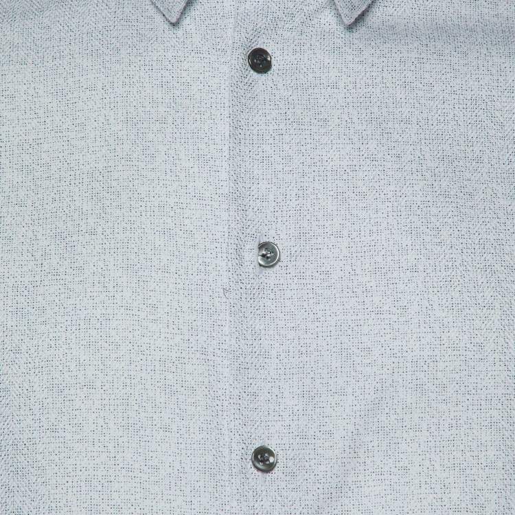 Pre Owned Giorgio Armani White Speckle Print Cotton Long Sleeve Shirt M
