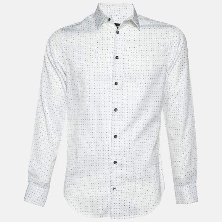 Pre Owned Giorgio Armani White Patterned Cotton Shirt M