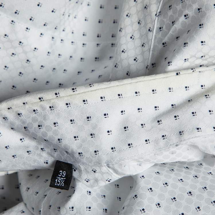 Pre Owned Giorgio Armani White Patterned Cotton Shirt M