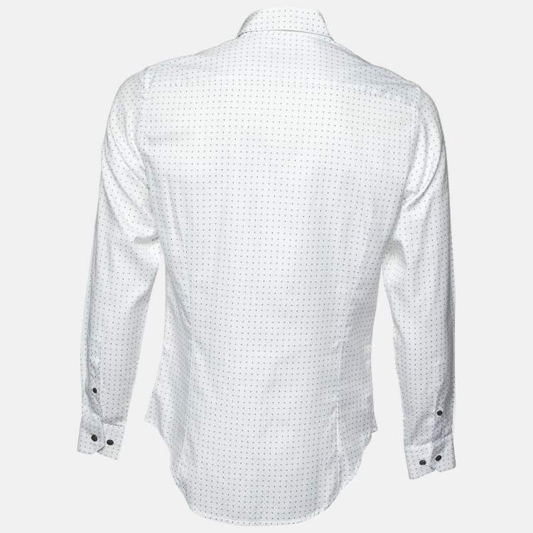Pre Owned Giorgio Armani White Patterned Cotton Shirt M