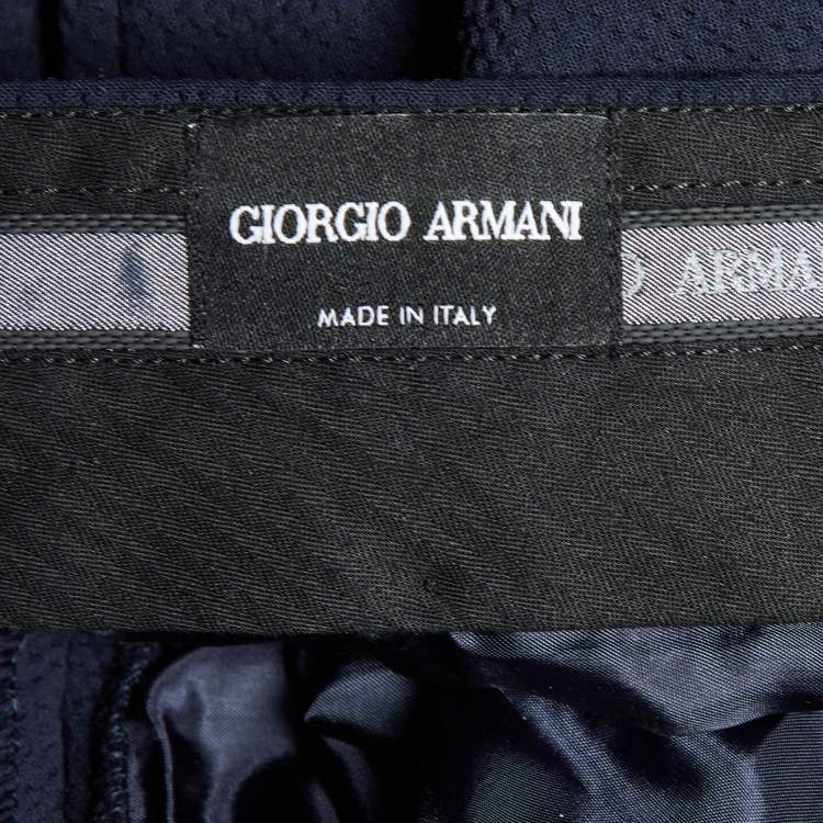 Pre Owned Giorgio Armani Navy Blue Textured Wool Trousers L