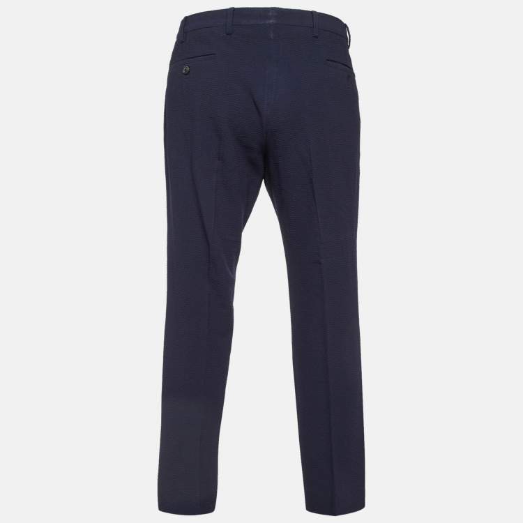 Pre Owned Giorgio Armani Navy Blue Textured Wool Trousers L