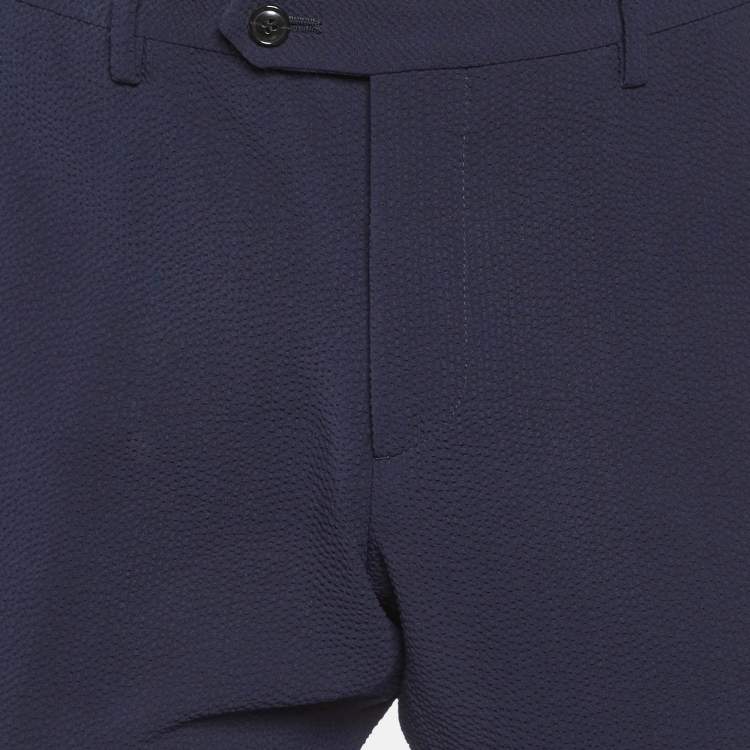 Pre Owned Giorgio Armani Navy Blue Textured Wool Trousers L