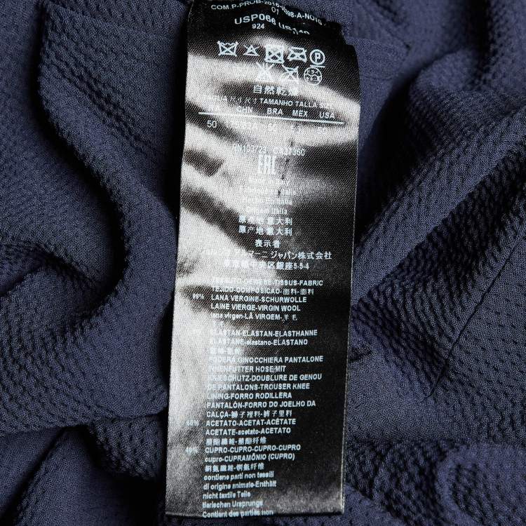 Pre Owned Giorgio Armani Navy Blue Textured Wool Trousers L