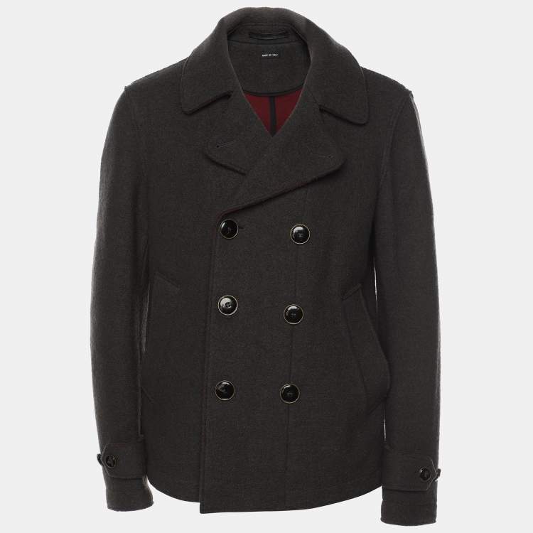 Pre Owned Giorgio Armani Dark Grey Virgin Wool Double Breasted Blazer S