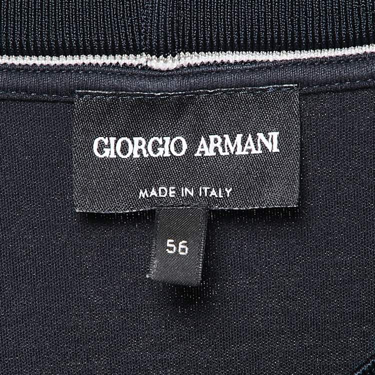 Pre Owned Giorgio Armani Navy Blue Logo Embroidered Jersey T-Shirt XXXL