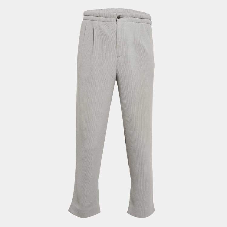 Pre Owned Giorgio Armani Grey Stripe Wool Blend Straight Leg Pants M