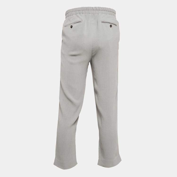 Pre Owned Giorgio Armani Grey Stripe Wool Blend Straight Leg Pants M