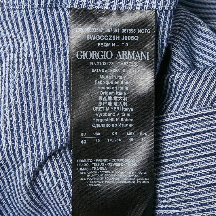Pre Owned Giorgio Armani Blue Patterned Cotton Blend Knit Zip-Up Shirt M
