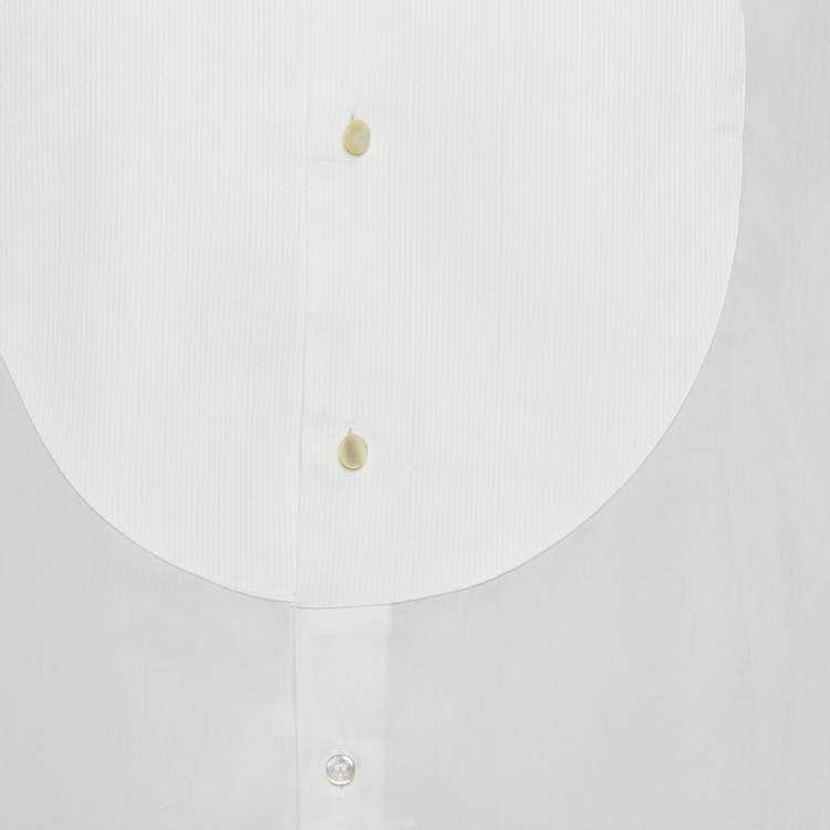 Pre Owned Giorgio Armani White Sheer Cotton Tuxedo Shirt XXXL 