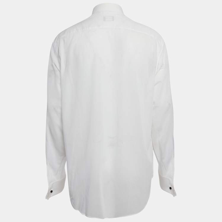 Pre Owned Giorgio Armani White Sheer Cotton Tuxedo Shirt XXXL 