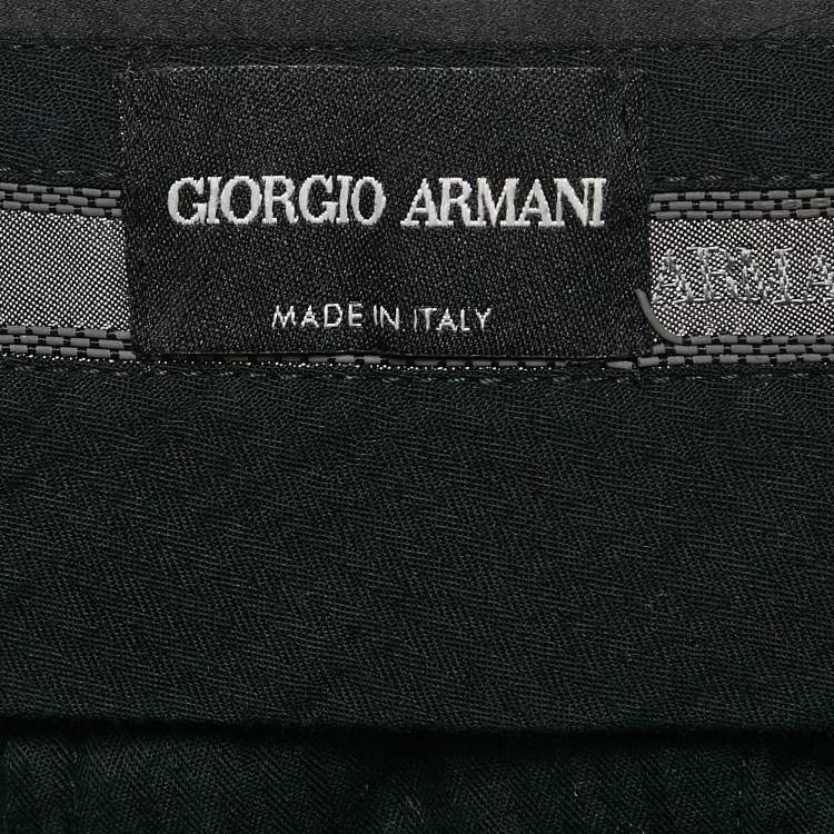 Pre Owned Giorgio Armani Black Virgin Wool Satin Trimmed Pants S