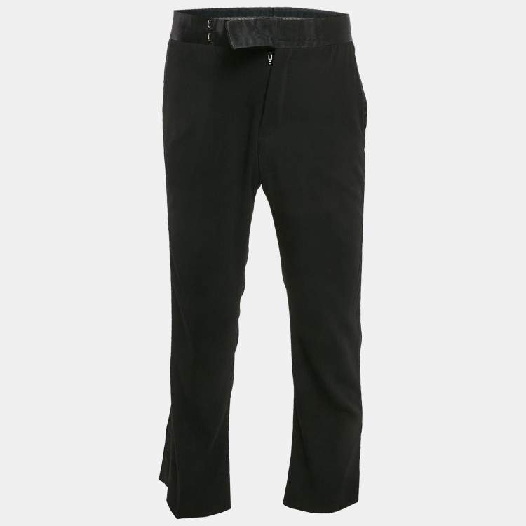 Pre Owned Giorgio Armani Black Virgin Wool Satin Trimmed Pants S