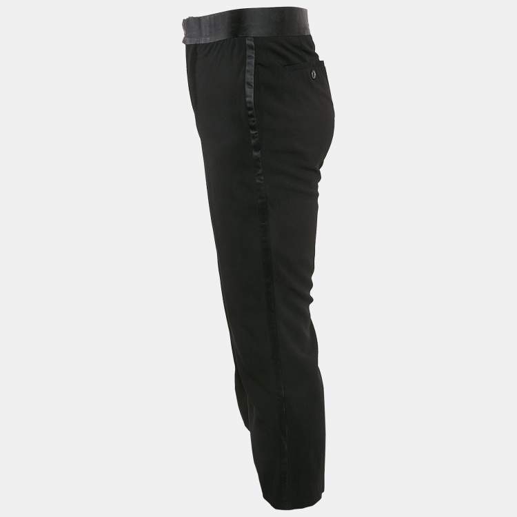 Pre Owned Giorgio Armani Black Virgin Wool Satin Trimmed Pants S