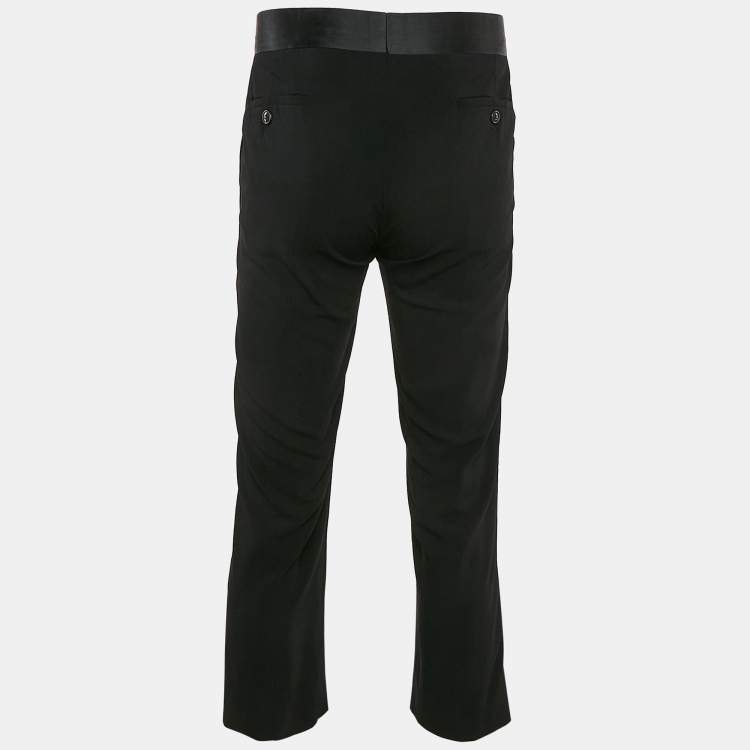 Pre Owned Giorgio Armani Black Virgin Wool Satin Trimmed Pants S
