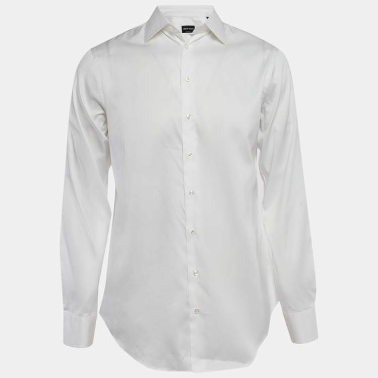 Pre Owned Giorgio Armani White Cotton Long Sleeve Shirt M