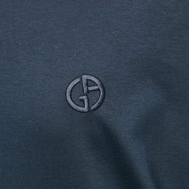 Pre Owned Giorgio Armani Navy Blue Logo Embroidered Jersey T-Shirt 4XL