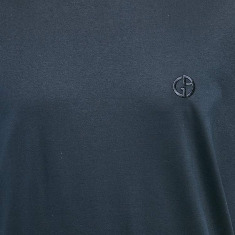 Pre Owned Giorgio Armani Navy Blue Logo Embroidered Jersey T-Shirt 4XL