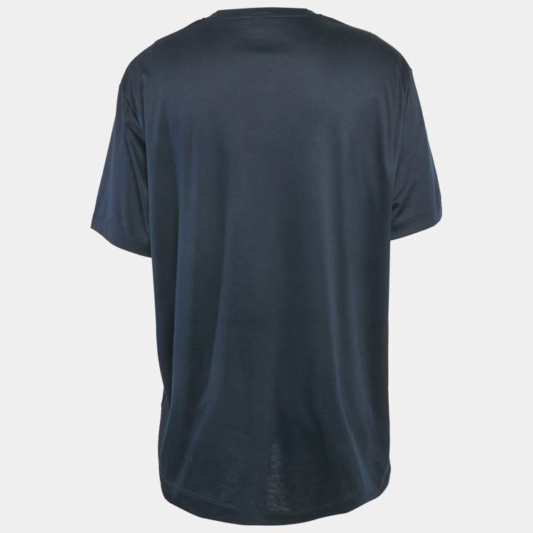 Pre Owned Giorgio Armani Navy Blue Logo Embroidered Jersey T-Shirt 4XL
