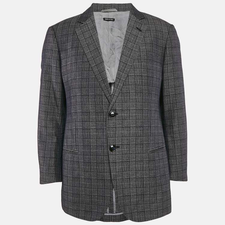 Pre Owned Giorgio Armani Navy Blue Prince Of Wales Checked Wool Blazer XXXL