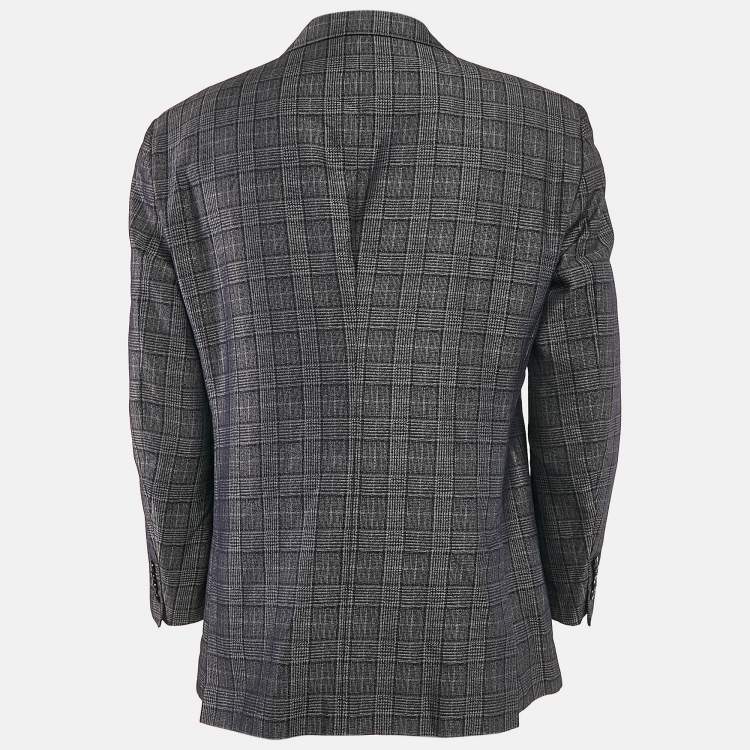 Pre Owned Giorgio Armani Navy Blue Prince Of Wales Checked Wool Blazer XXXL