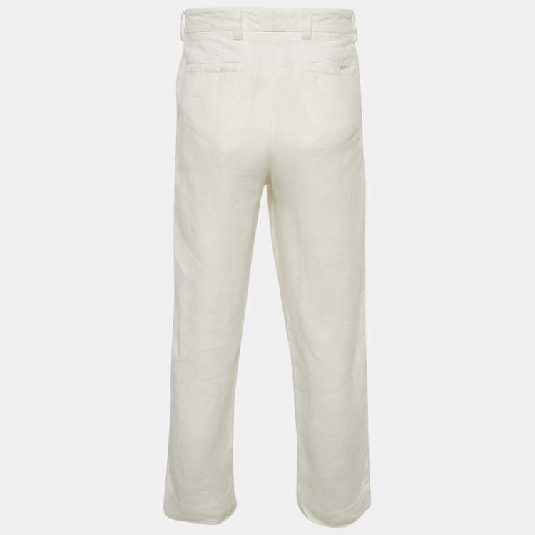 مملوكة مسبقًا Giorgio Armani White Linen Regular Fit Trousers M