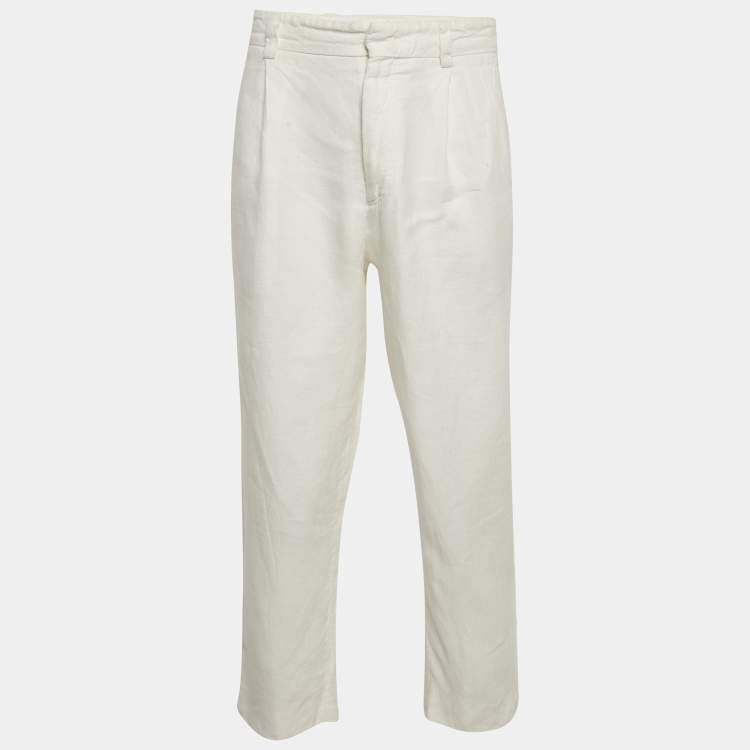 مملوكة مسبقًا Giorgio Armani White Linen Regular Fit Trousers M