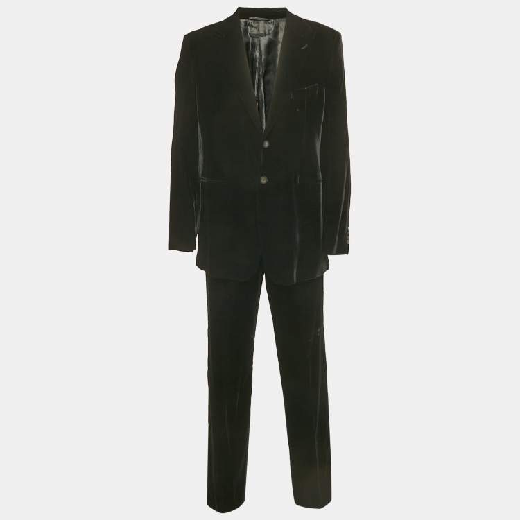 Pre Owned Giorgio Armani Vintage Black Velvet Pants Suit XXL/XXXL 