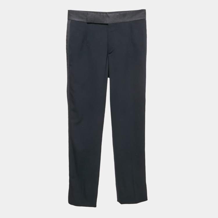 Pre Owned Giorgio Armani Navy Blue Wool Regular Fit Formal Pants M