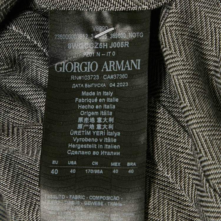 Pre Owned Giorgio Armani Grey Herringbone Cotton Blend Zip-Up Shirt M