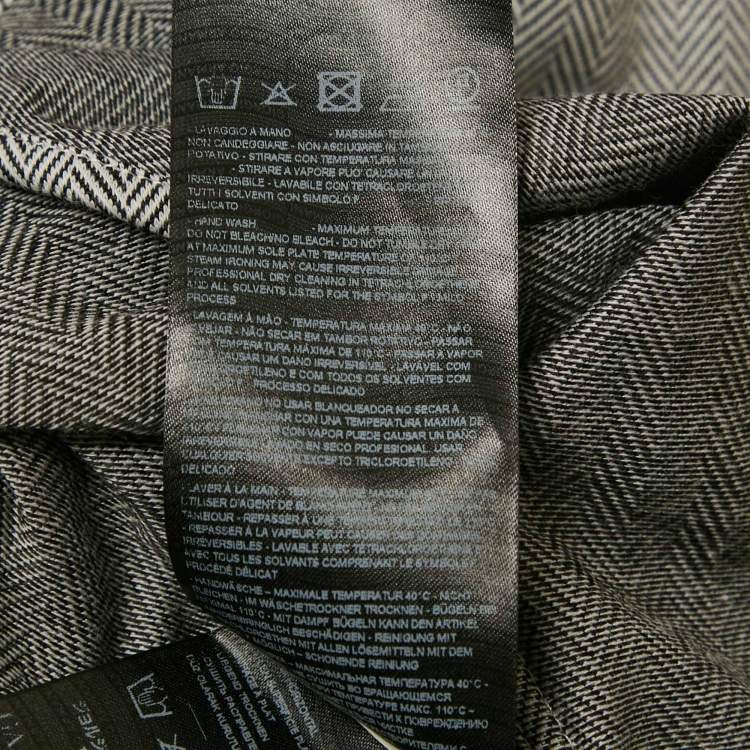 Pre Owned Giorgio Armani Grey Herringbone Cotton Blend Zip-Up Shirt M